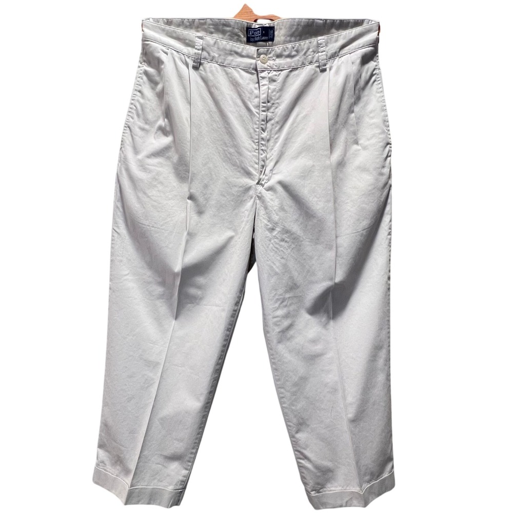 Polo by Ralph‎ Lauren Pants Mens 38x32 Khaki Beige Pleated Chino Casual Trousers